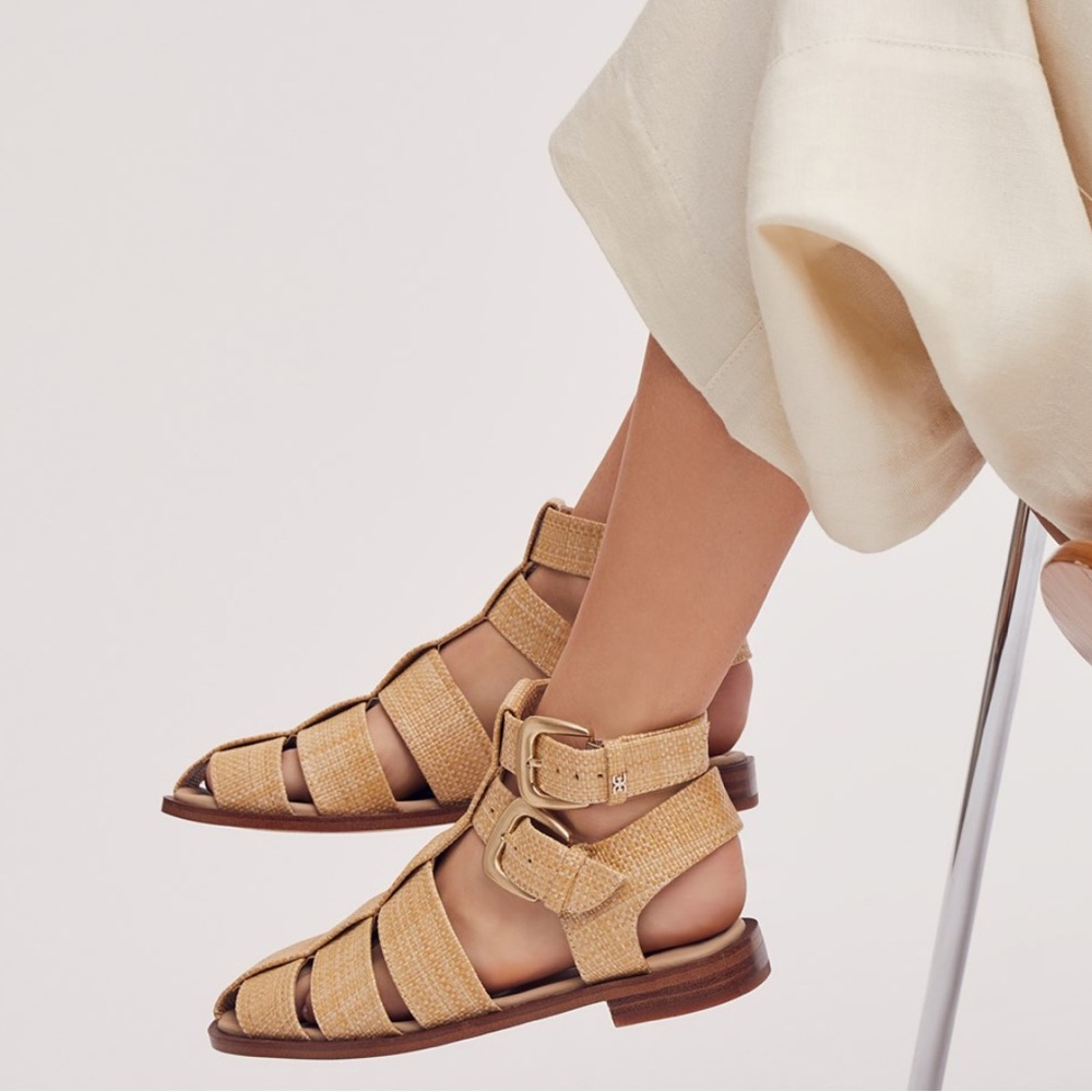 Sam Edelman Tan Raffia Gladiator Sandals
